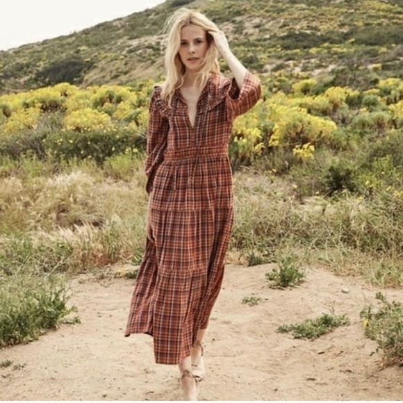 Doen Dresses & Skirts - DOEN HONEY COTTON MIDI MAXI DRESS BLUE AUTUMN PLAID XS S